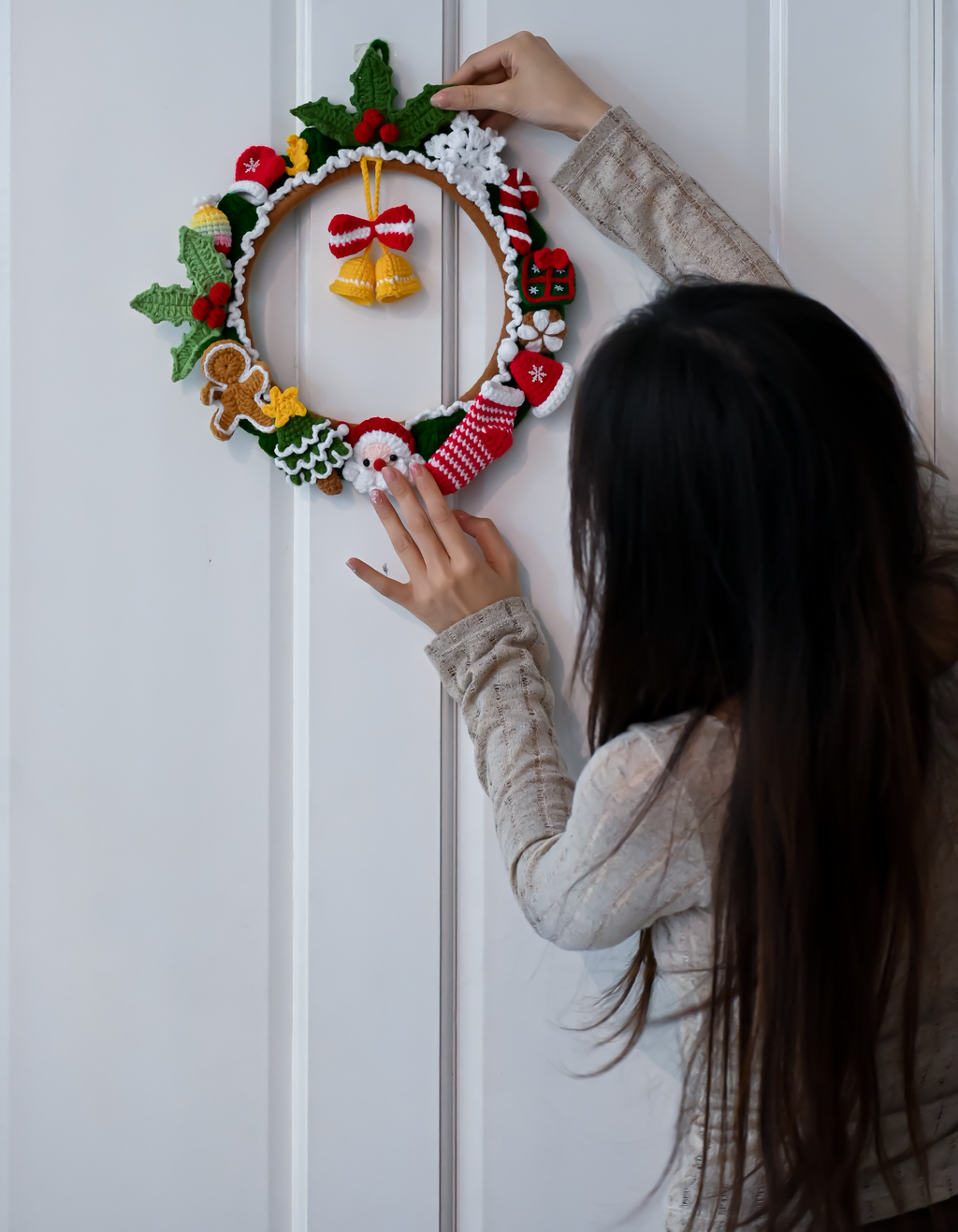Macrame Christmas Wreath - Handmade Xmas Door Hanger, Homemade Decor