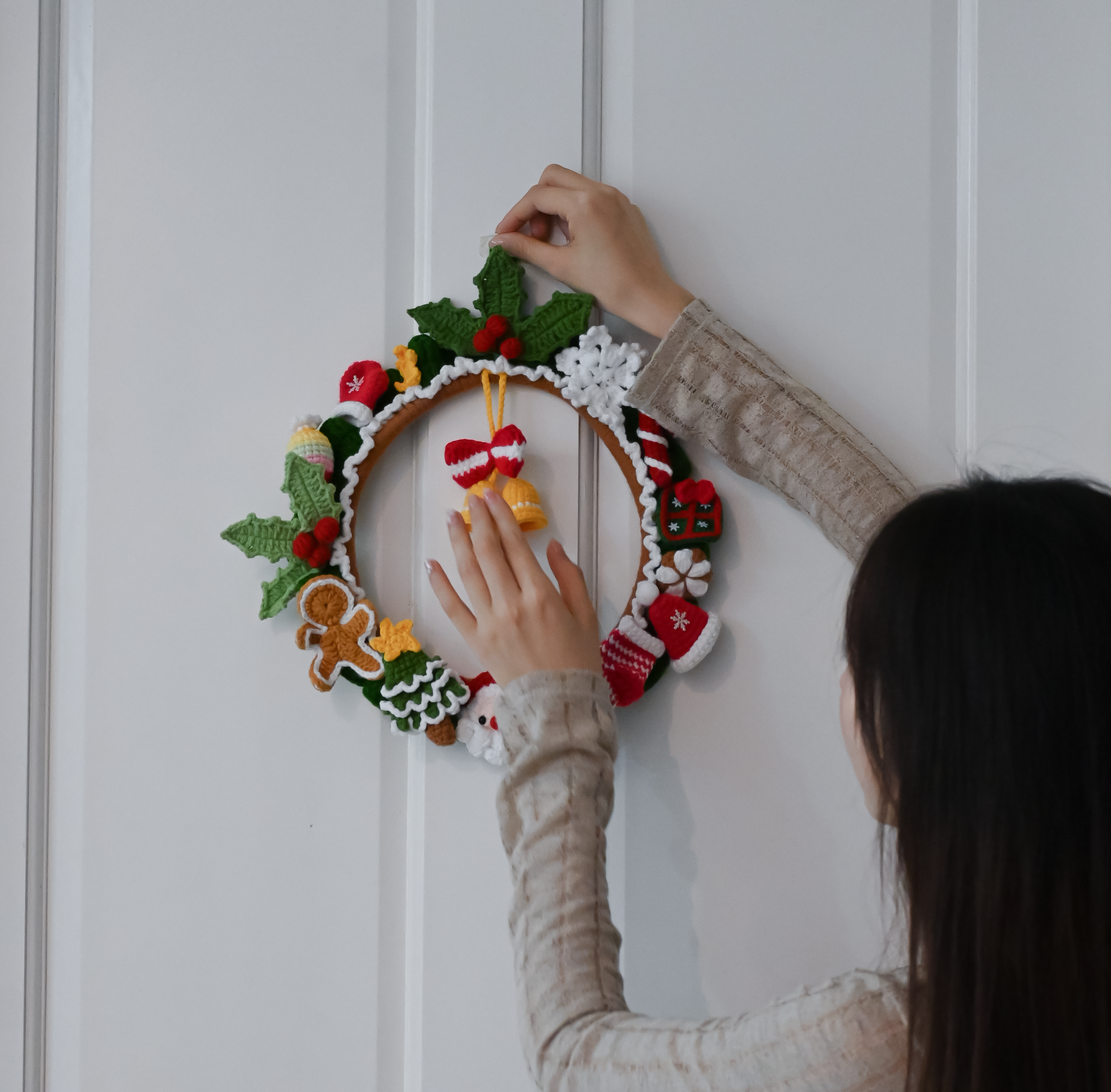 Macrame Christmas Wreath - Handmade Xmas Door Hanger, Homemade Decor