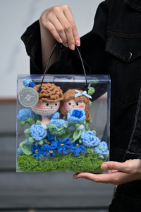 Crochet Flower Box with Couple Figurines
