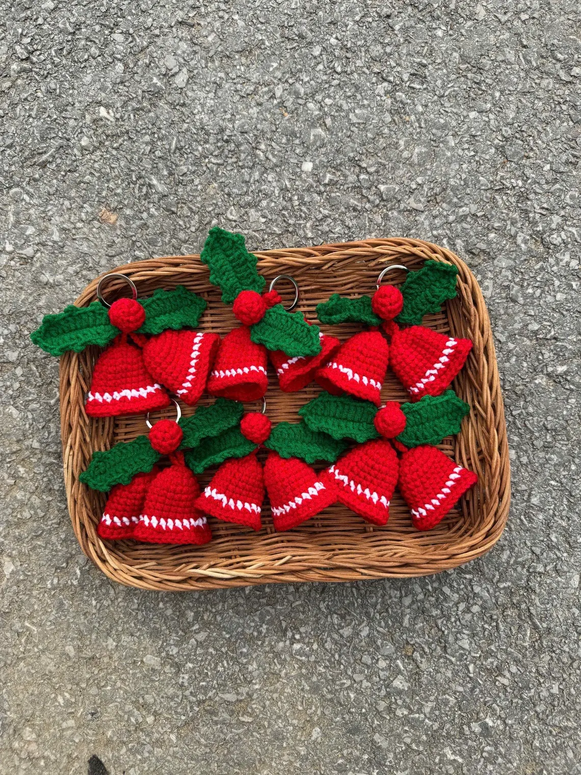 Crochet Christmas Bell Ornament | Handmade Red Bells with Green Bow